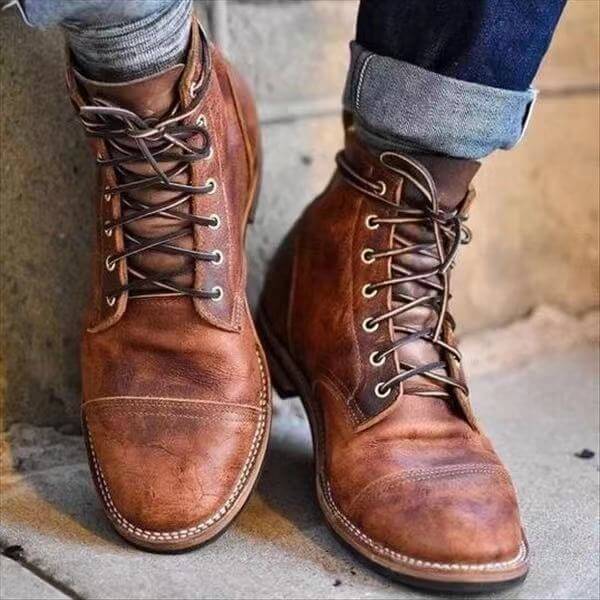 Men's Leather Boots - Classic Supportive Boots for All-Day Wear