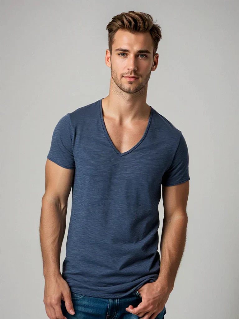 Men's V-Neck T-Shirt - Soft Breathable Cotton Tee