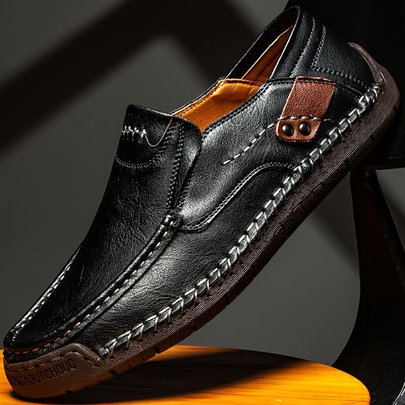 Men's Vegan Leather Loafers - Slip-On with Visible Stitching
