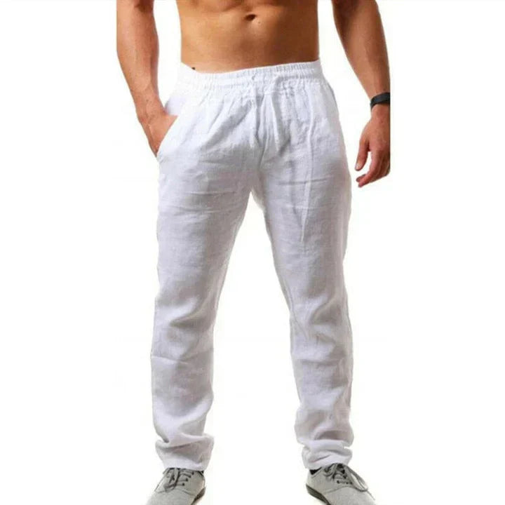 Men's Linen Trousers, Breathable Relaxed Fit Pants
