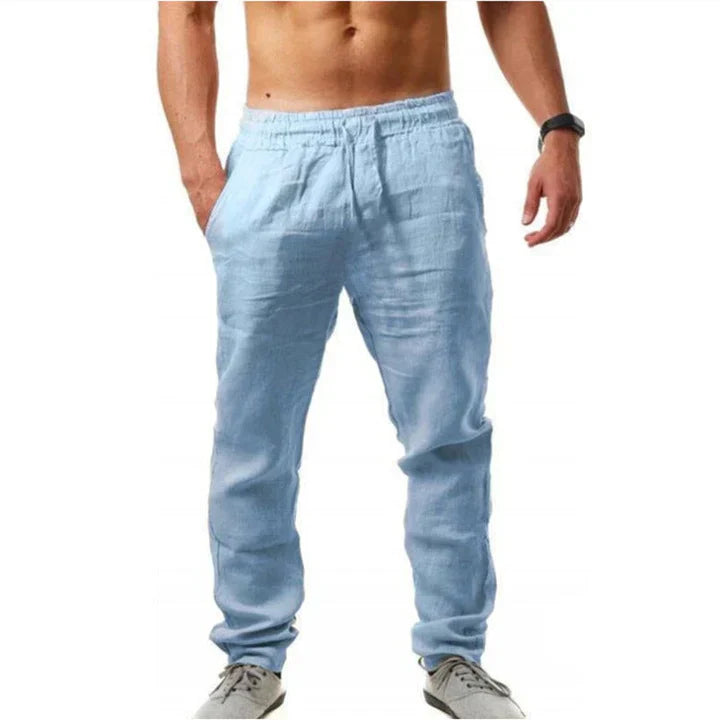 Men's Linen Trousers, Breathable Relaxed Fit Pants