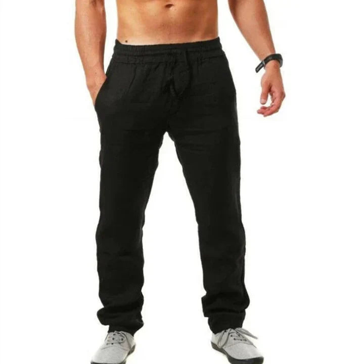 Men's Linen Trousers, Breathable Relaxed Fit Pants