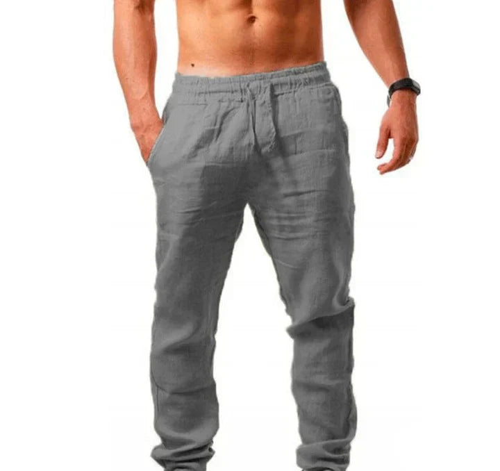 Men's Linen Trousers, Breathable Relaxed Fit Pants