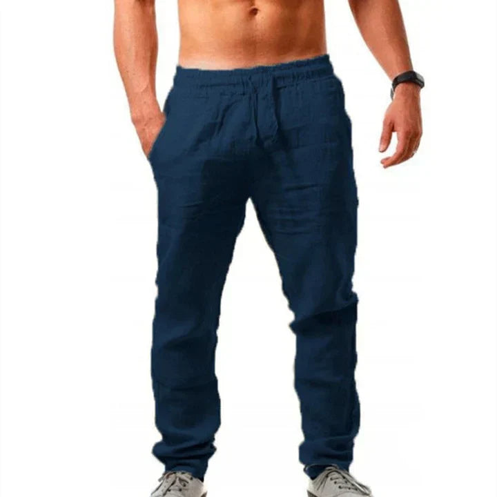 Men's Linen Trousers, Breathable Relaxed Fit Pants