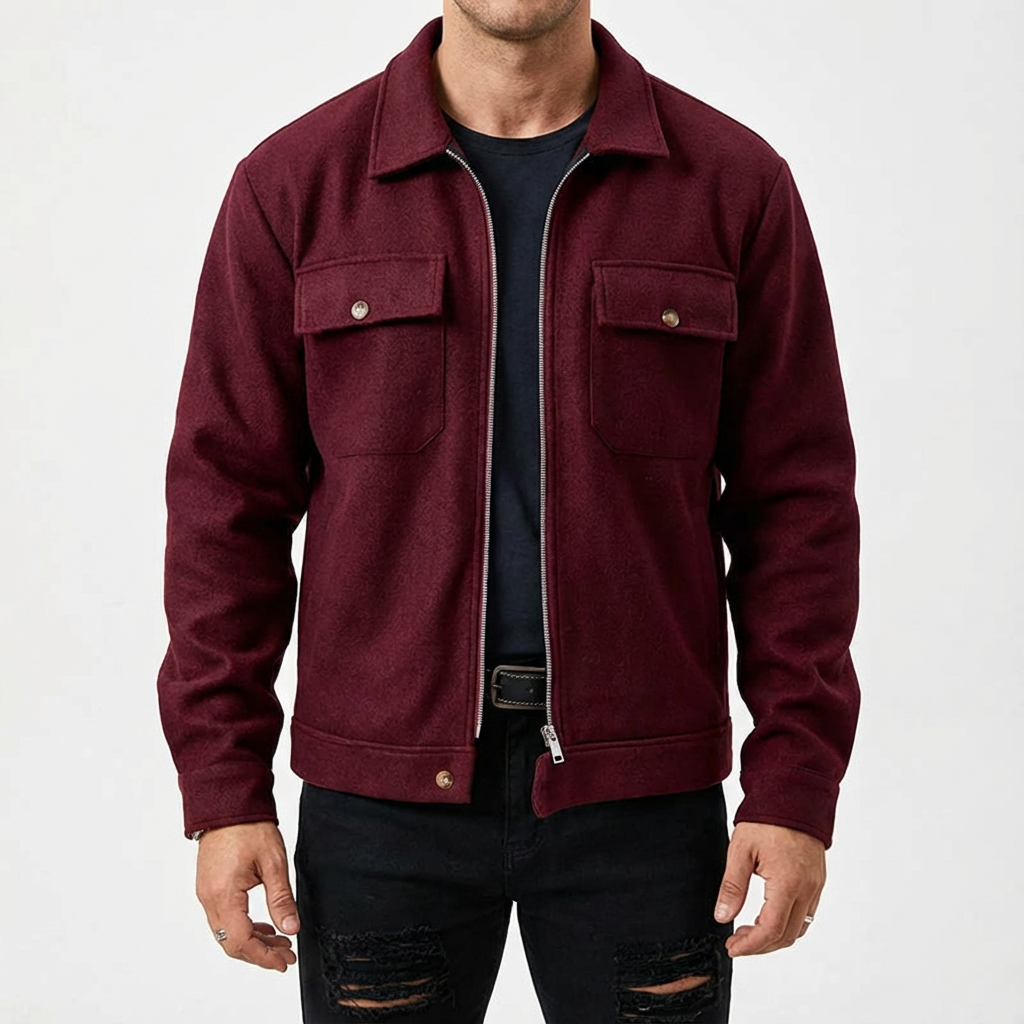 Men's Brushed Cotton Jacket, Button-Down Lapel for Autumn Layering
