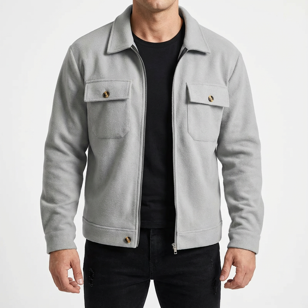 Men's Brushed Cotton Jacket, Button-Down Lapel for Autumn Layering