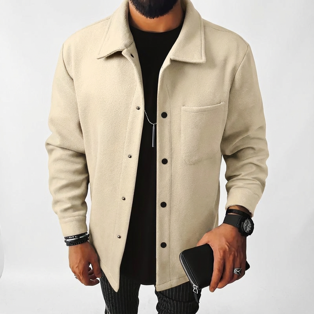 Men's Brushed Cotton Jacket, Button-Down Lapel for Autumn Layering