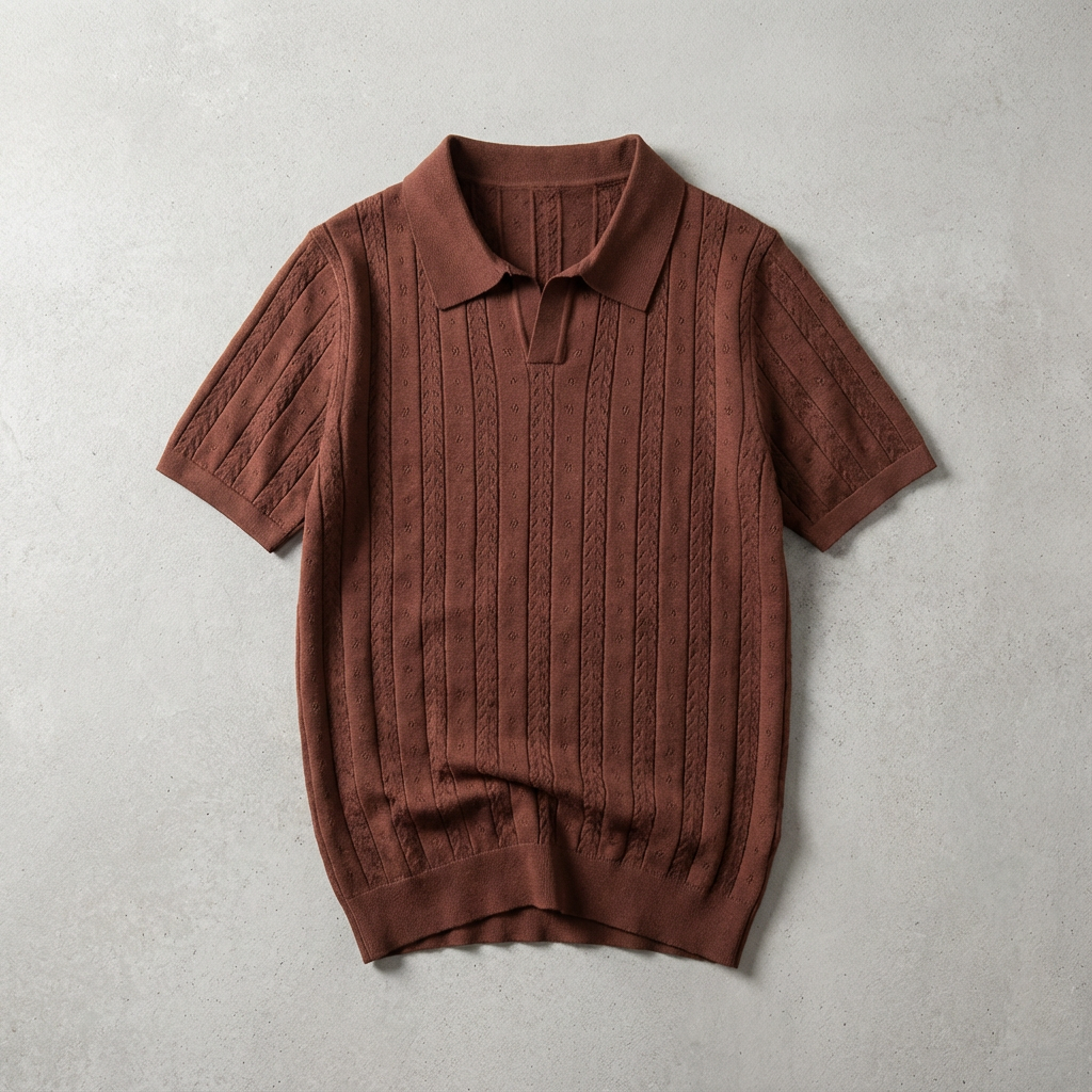 Portofino Jacquard Knit Polo for Men, Striped V-Neck Short-Sleeve Top