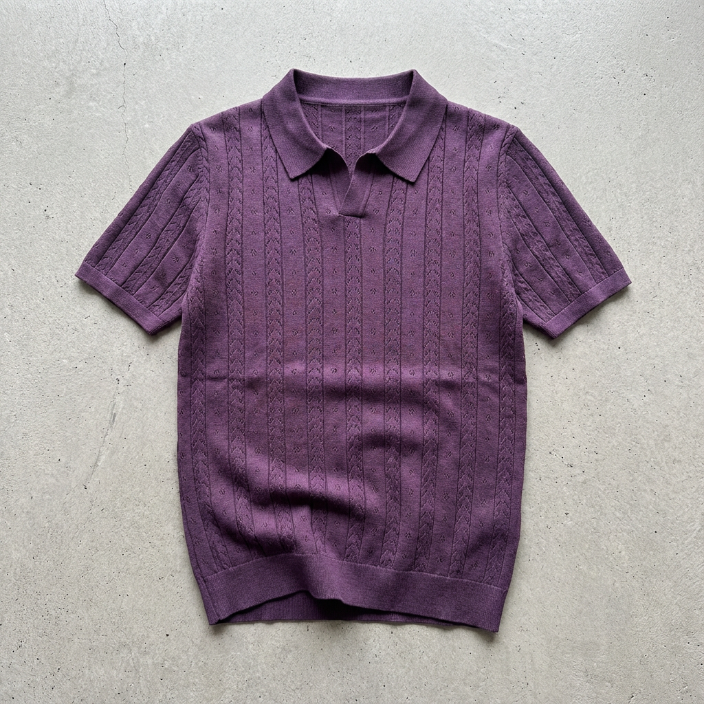 Portofino Jacquard Knit Polo for Men, Striped V-Neck Short-Sleeve Top