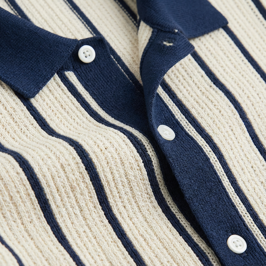 Portofino Striped Knit Polo for Men, Breathable Cotton Classic Collar