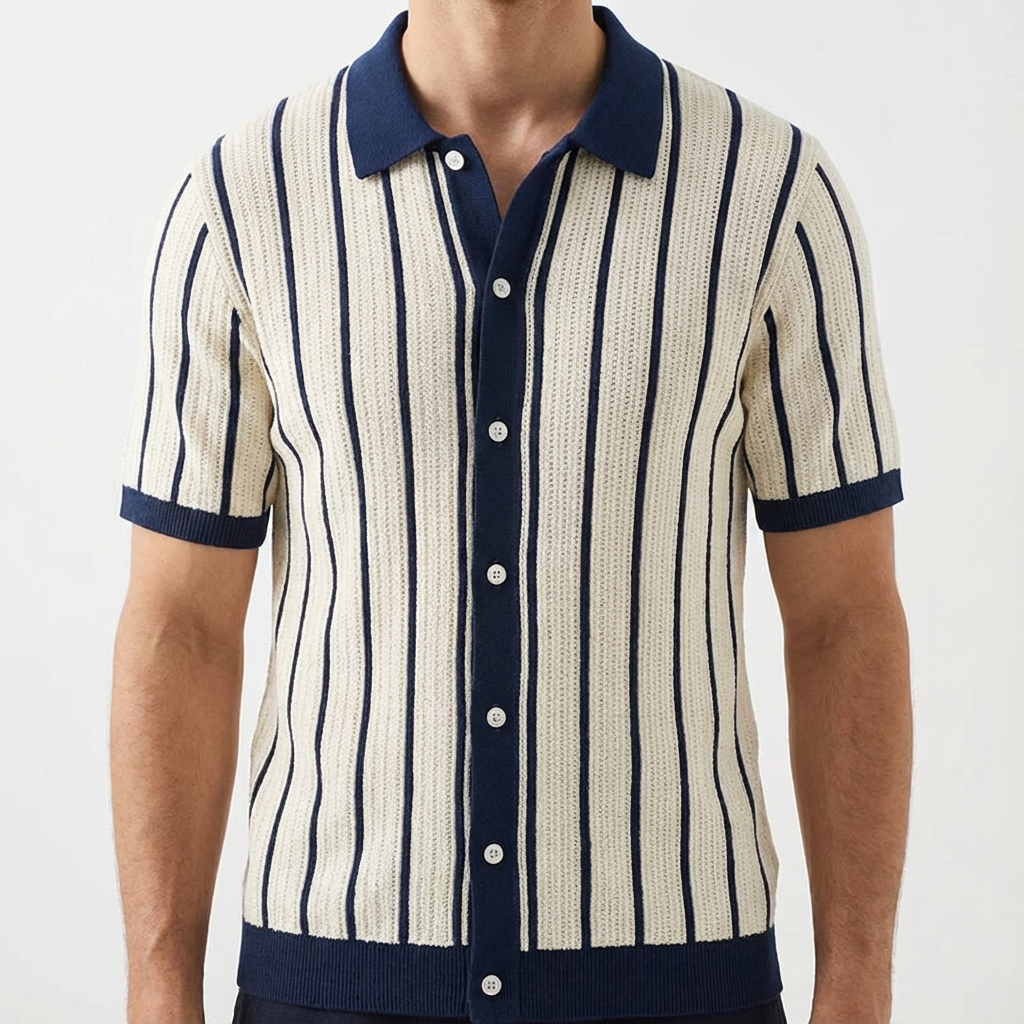 Portofino Striped Knit Polo for Men, Breathable Cotton Classic Collar
