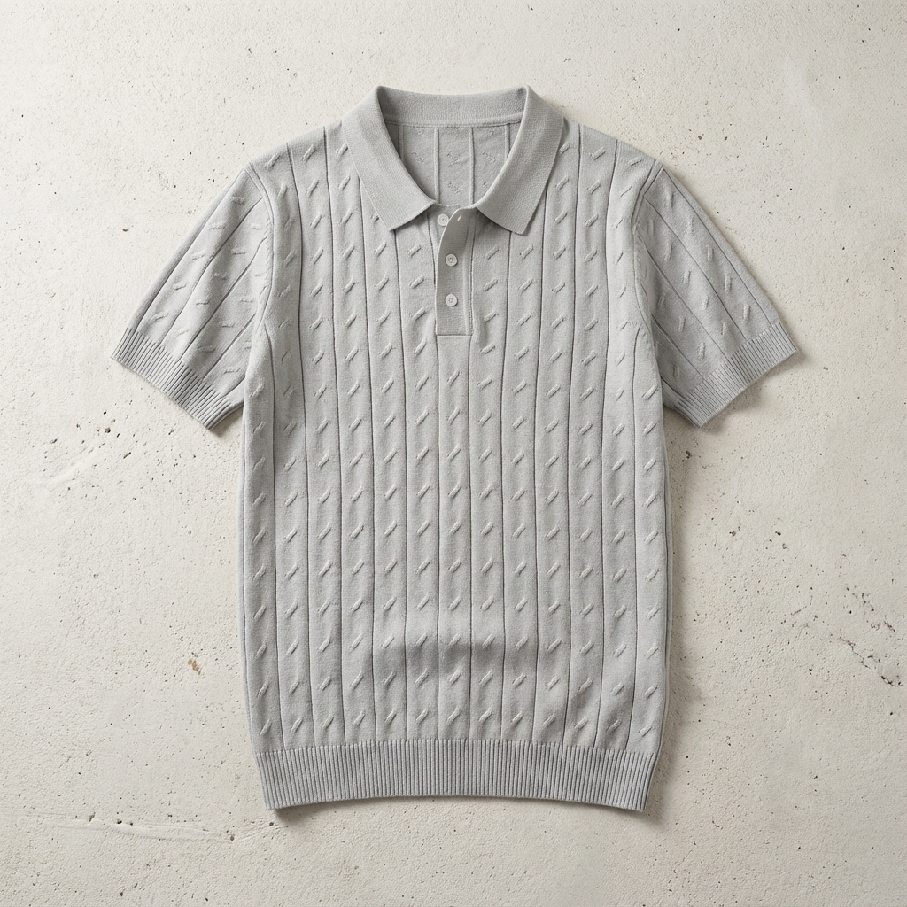 Men's Jacquard Knit Polo, Breathable Tailored Fit Short Sleeve