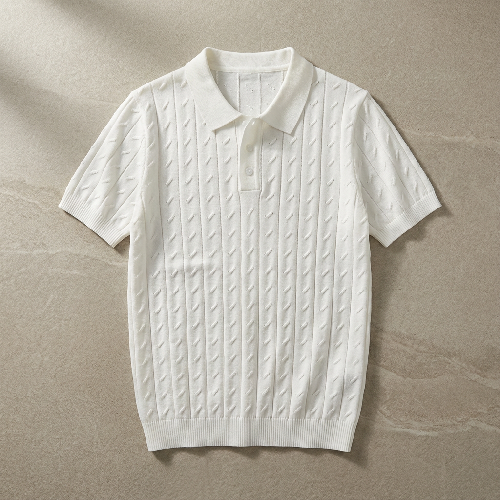 Men's Jacquard Knit Polo, Breathable Tailored Fit Short Sleeve