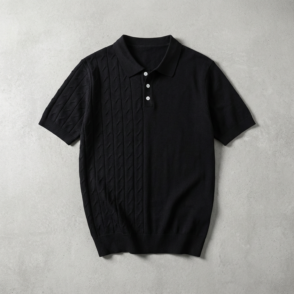 Men's Jacquard Knit Polo, Breathable Tailored Fit Short Sleeve