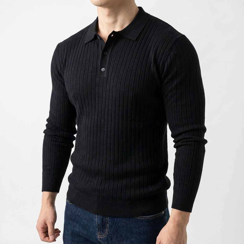 Monaco Knit Leisure Polo for Men - Long-Sleeve Button-Down Polo