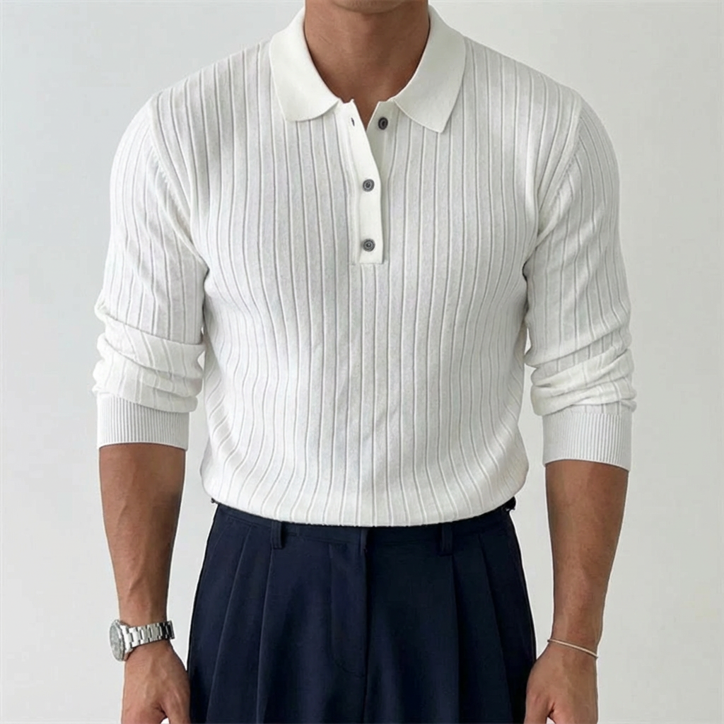 Monaco Knit Leisure Polo for Men - Long-Sleeve Button-Down Polo