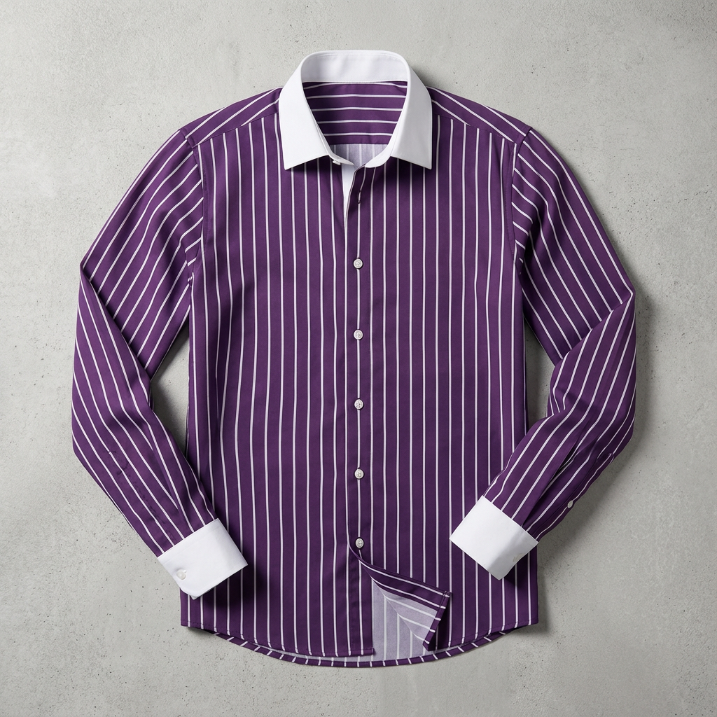 Men's Striped Knit Shirt, Breathable Cotton Contrasting Collar