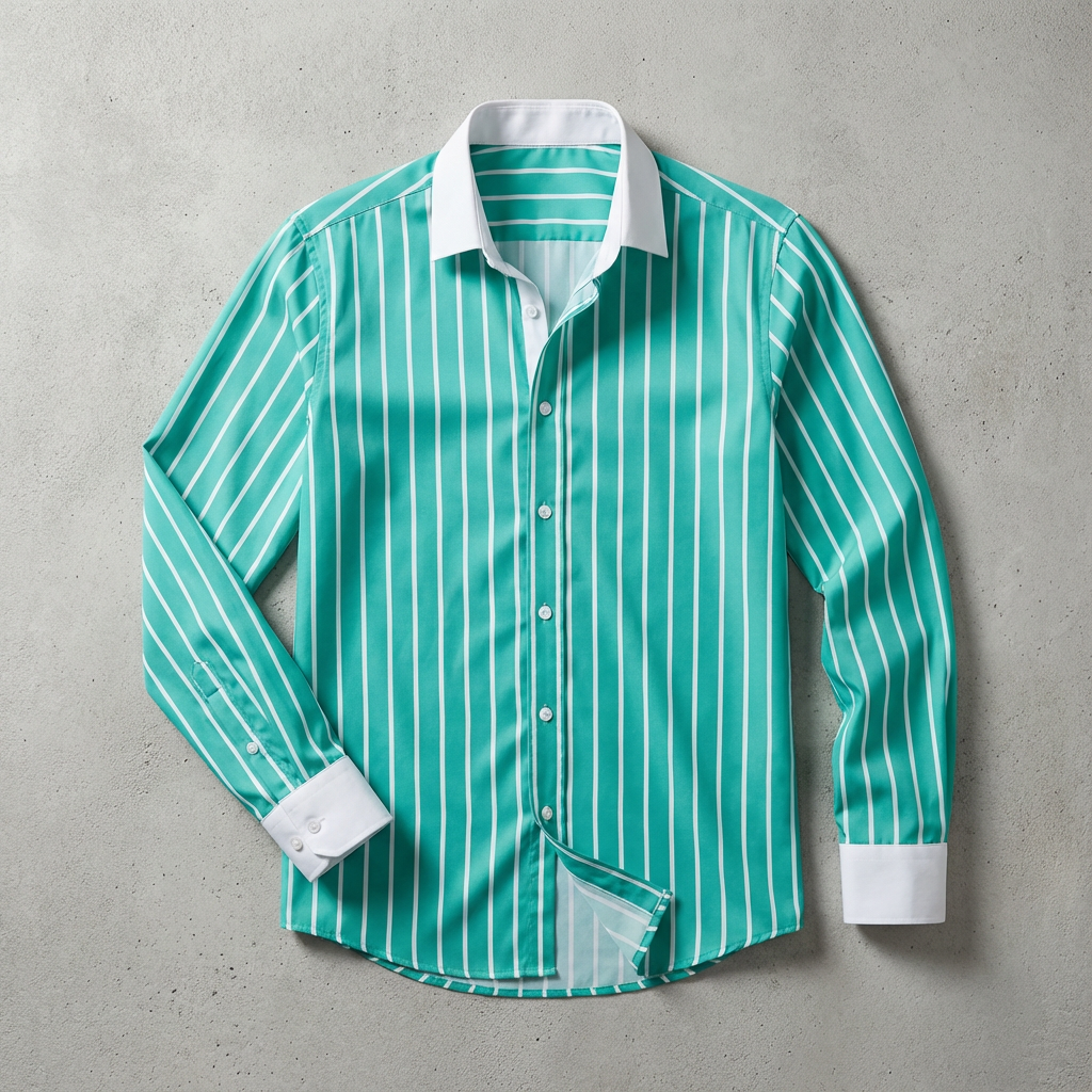 Men's Striped Knit Shirt, Breathable Cotton Contrasting Collar