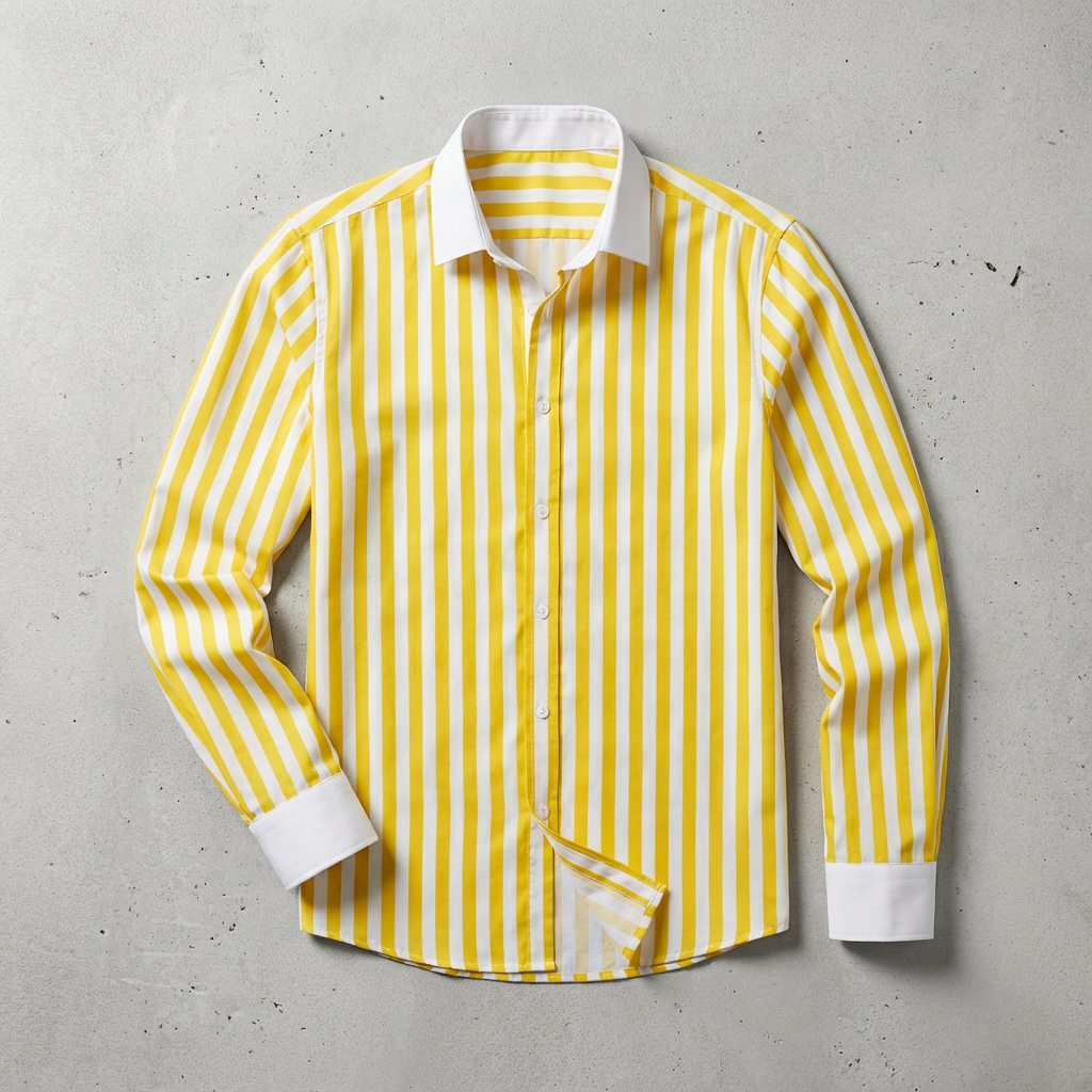Men's Striped Knit Shirt, Breathable Cotton Contrasting Collar