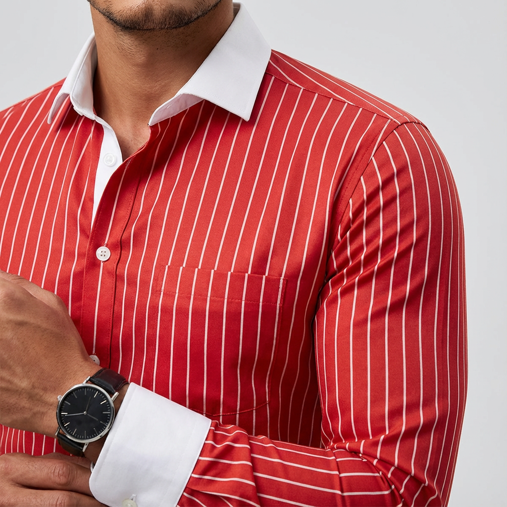 Men's Striped Knit Shirt, Breathable Cotton Contrasting Collar