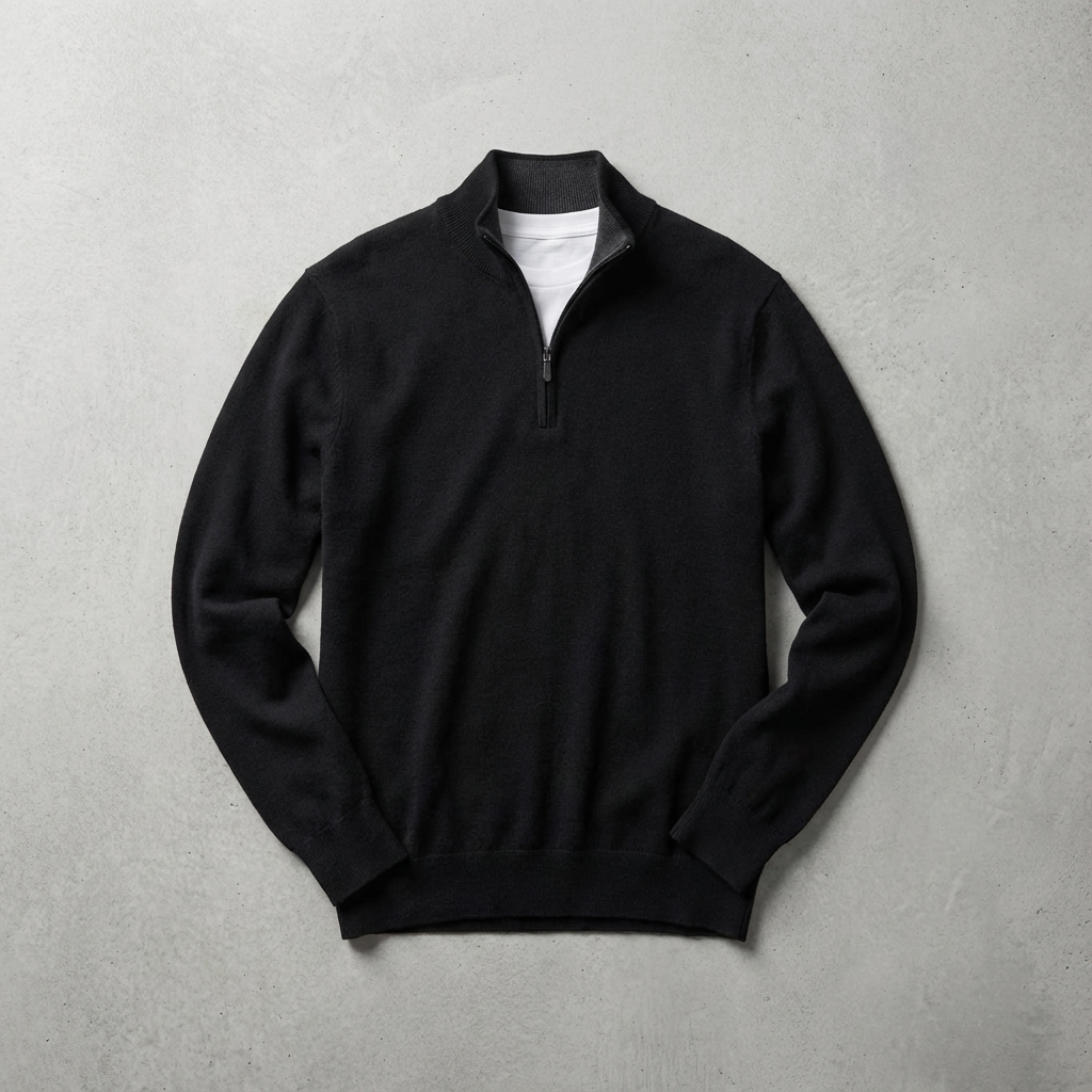 Capri Cashmere Quarter Zip, Ribbed Cuff Layering Piece for Men