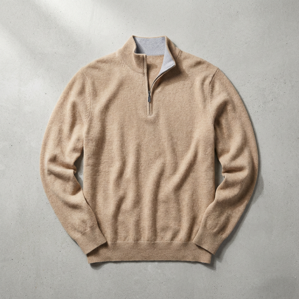 Capri Cashmere Quarter Zip, Ribbed Cuff Layering Piece for Men