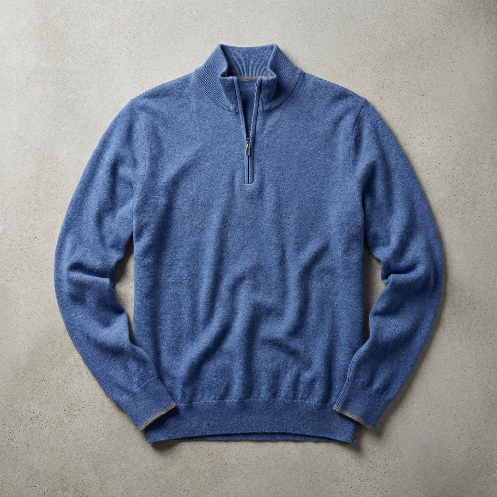 Capri Cashmere Quarter Zip, Ribbed Cuff Layering Piece for Men