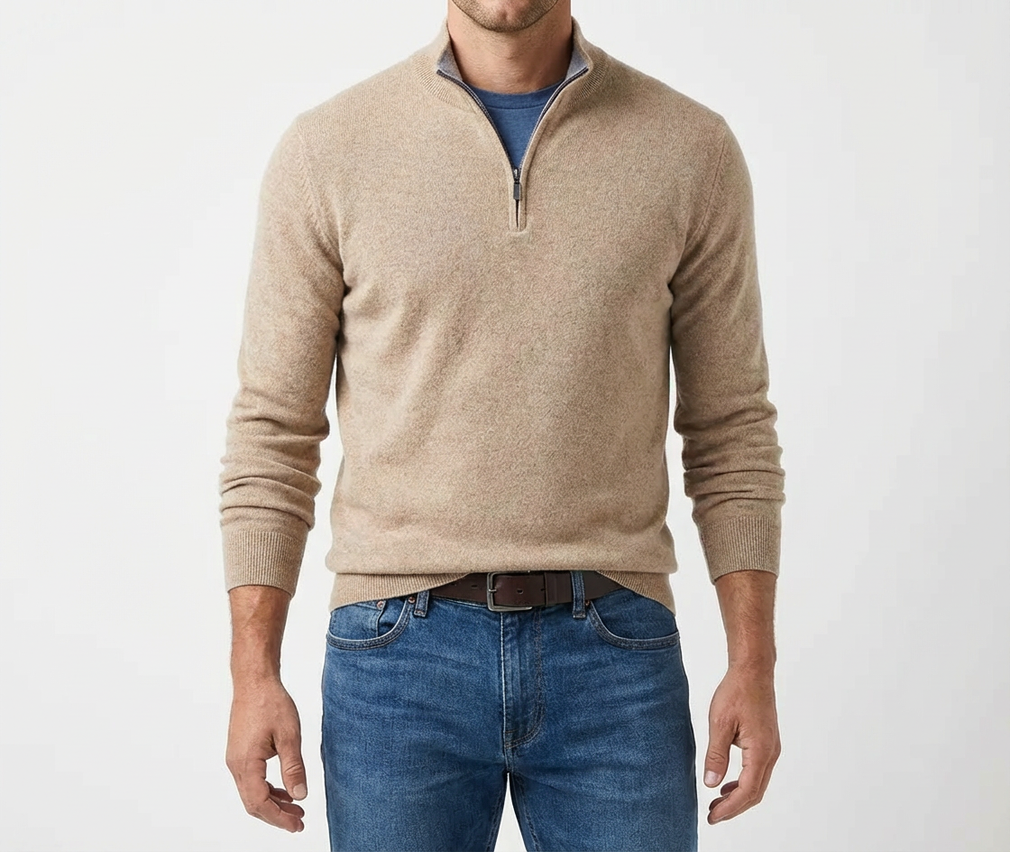 Capri Cashmere Quarter Zip for Men, Soft Layering Piece in Fine Cashmere