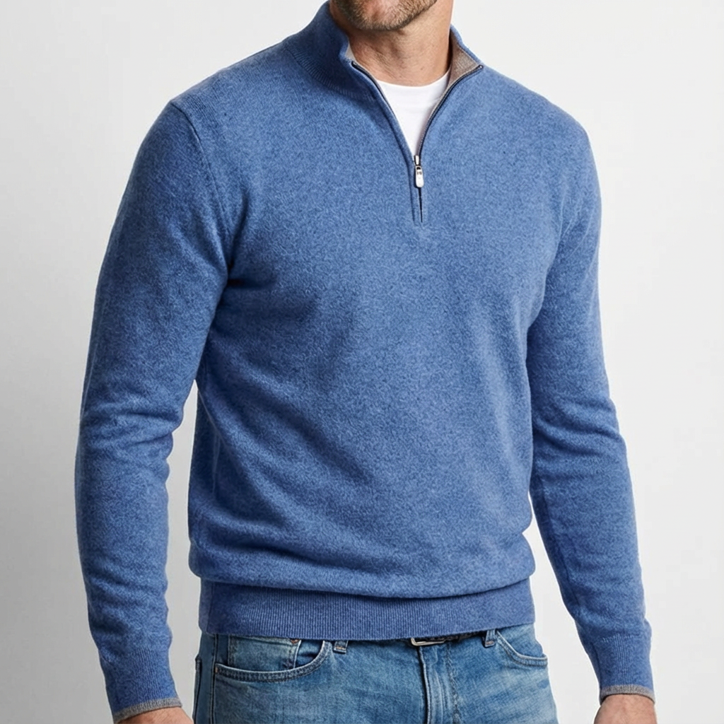 Capri Cashmere Quarter Zip for Men, Soft Layering Piece in Fine Cashmere