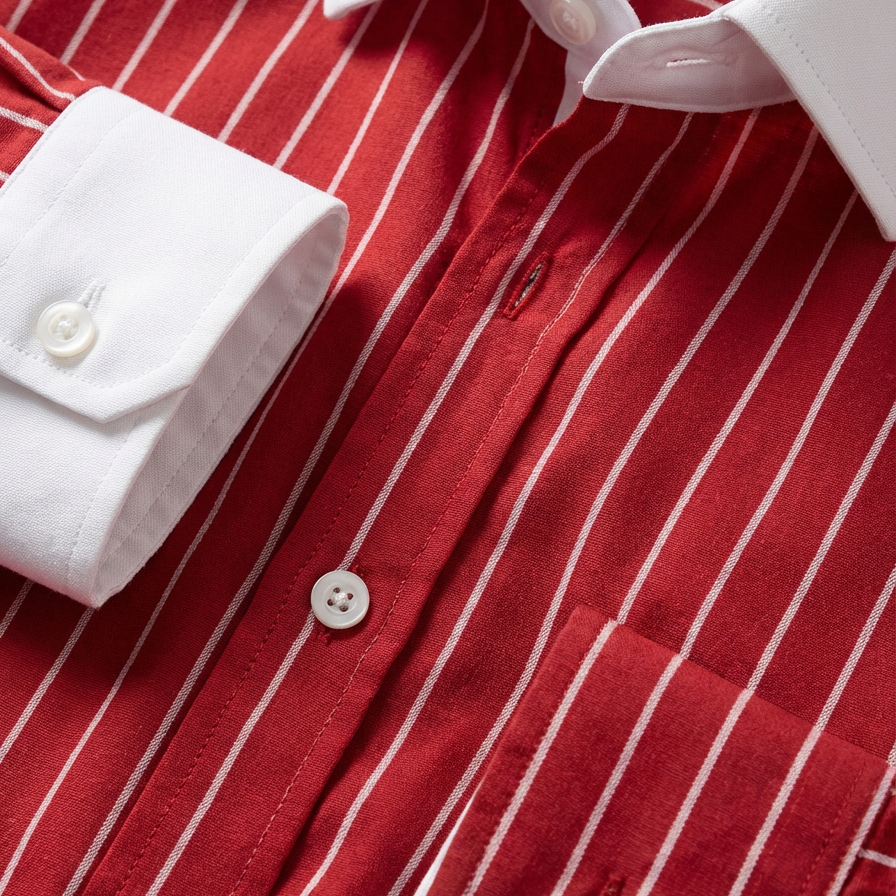 Men's Striped Knit Shirt, Breathable Cotton Contrasting Collar