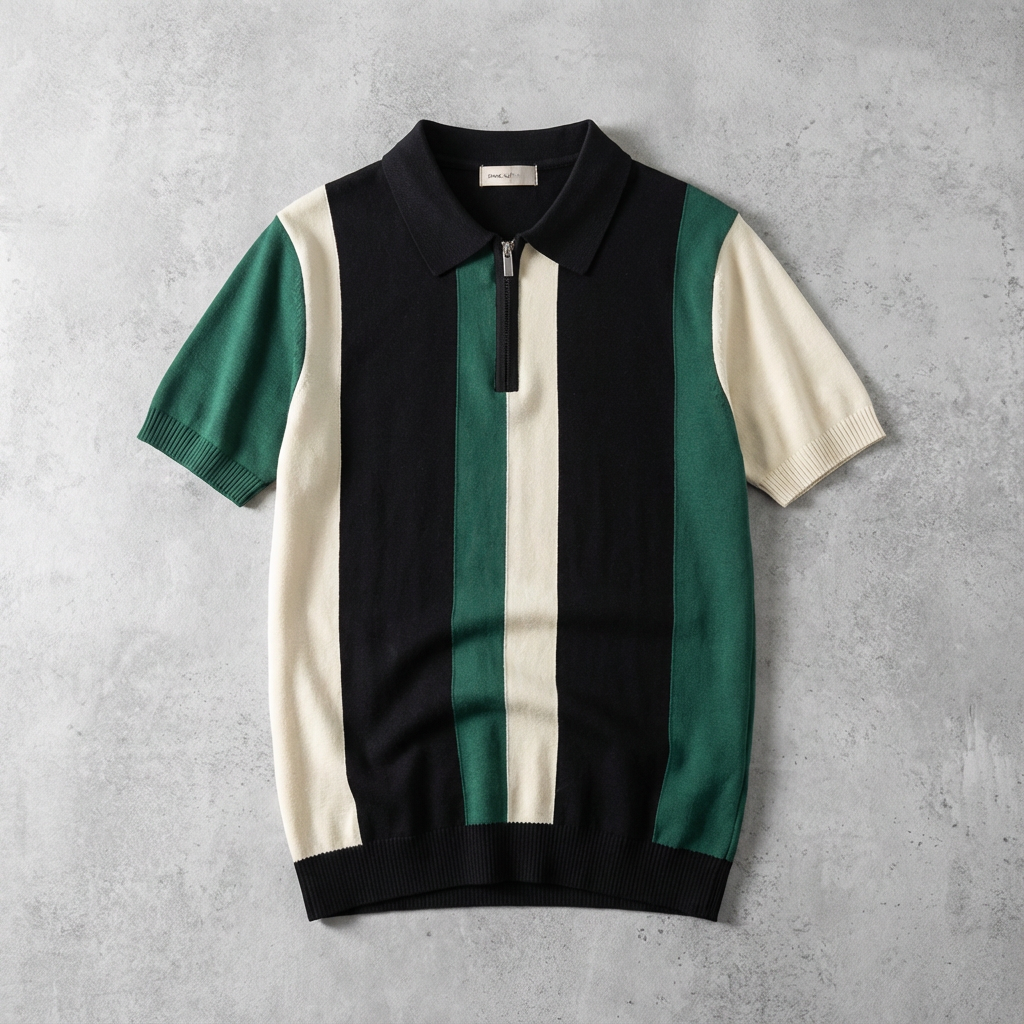 Men's Ice Silk Knit Zip Polo, Breathable Western-Inspired Design