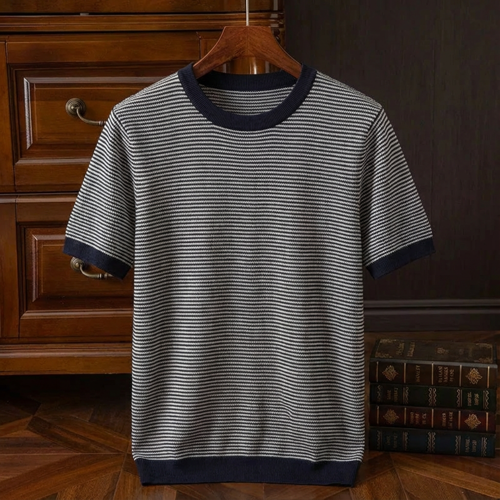 Serafina Cotton Knit Polo for Men - Slim Fit Striped Detailing