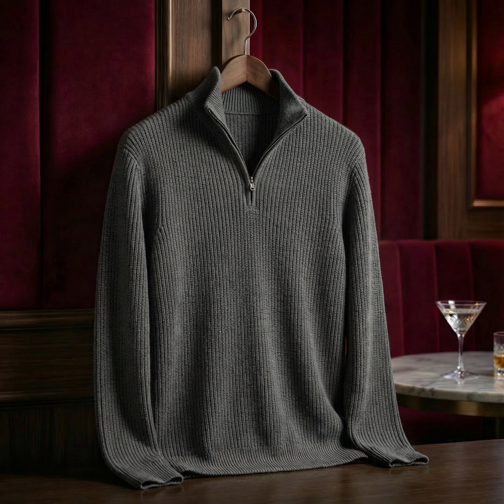 Greybourne Cotton Knit for Men - Stand-Up Collar Zip Sweater