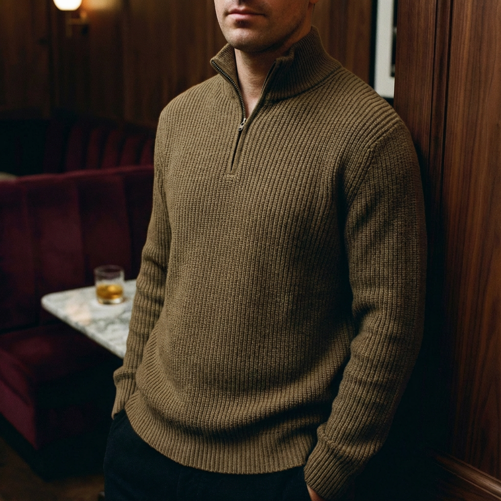 Florence Cotton Quarter-Zip for Men, Warm Layering Piece with Zip Detail