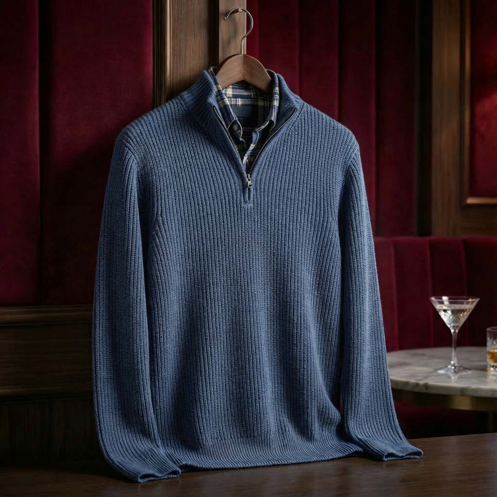 Greybourne Cotton Knit for Men - Stand-Up Collar Zip Sweater