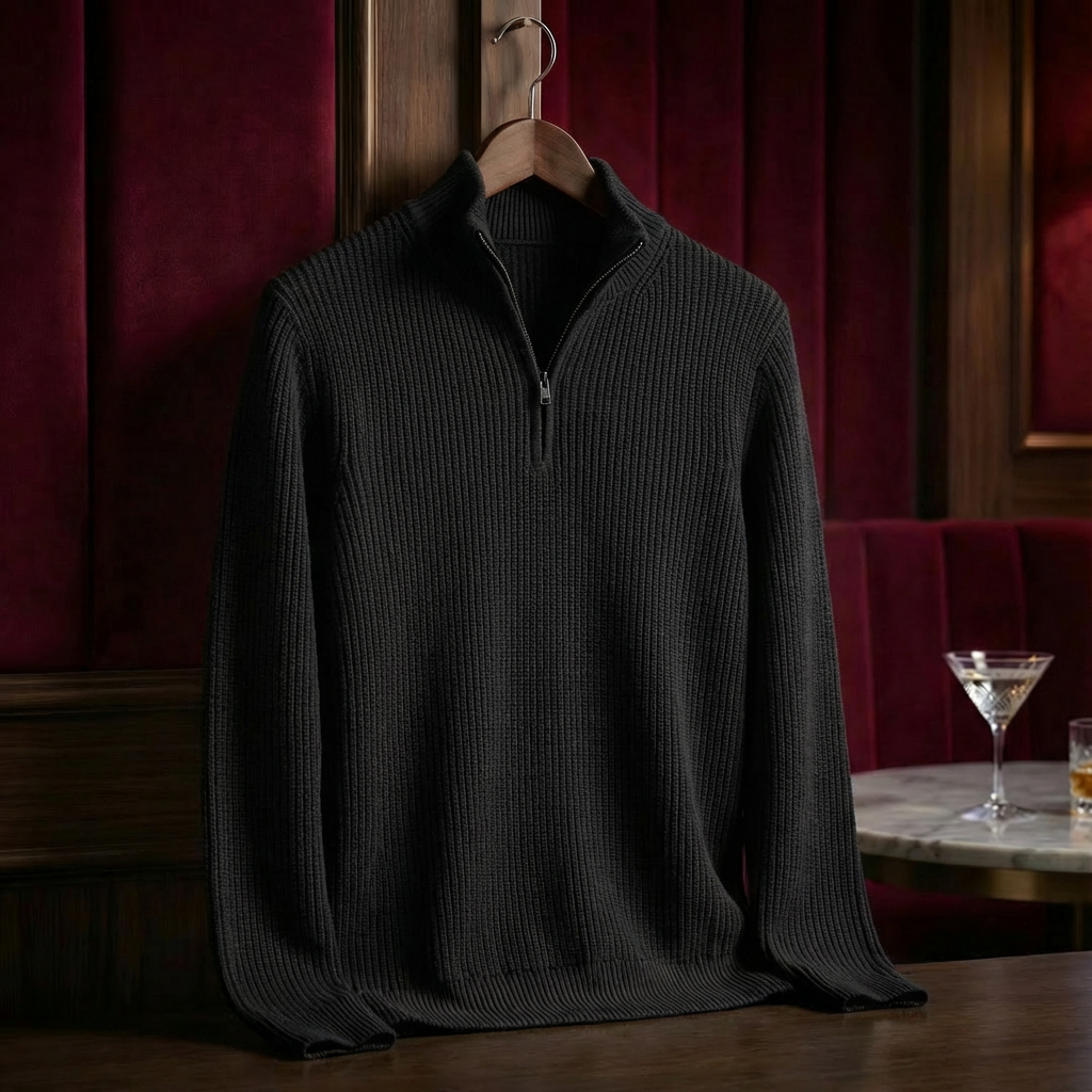 Greybourne Cotton Knit for Men - Stand-Up Collar Zip Sweater