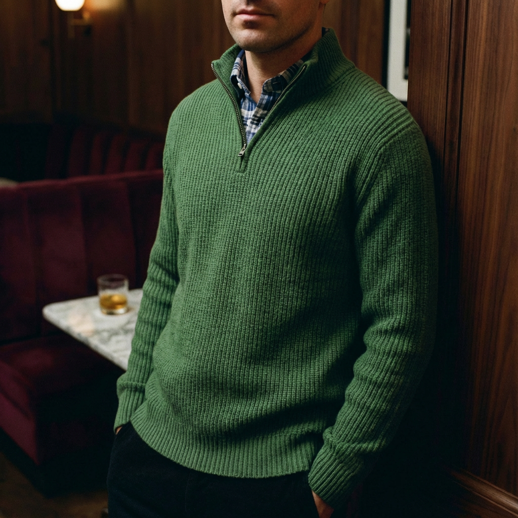 Florence Cotton Quarter-Zip for Men, Warm Layering Piece with Zip Detail