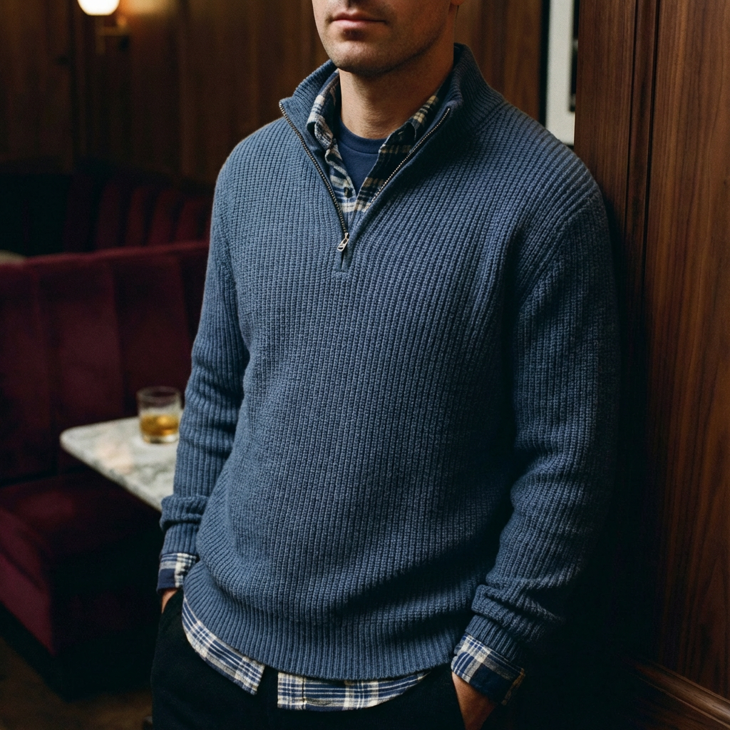 Florence Cotton Quarter-Zip for Men, Warm Layering Piece with Zip Detail