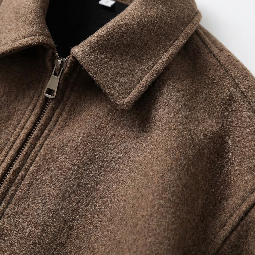 Men's Italian Wool Moto Jacket, Tailored Fit with Zipper Closure