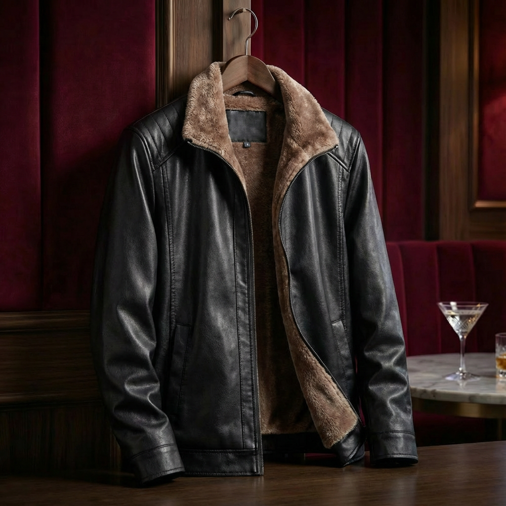 Men's Full-Grain Leather Jacket, Tailored Fit Classic Lapel Collar