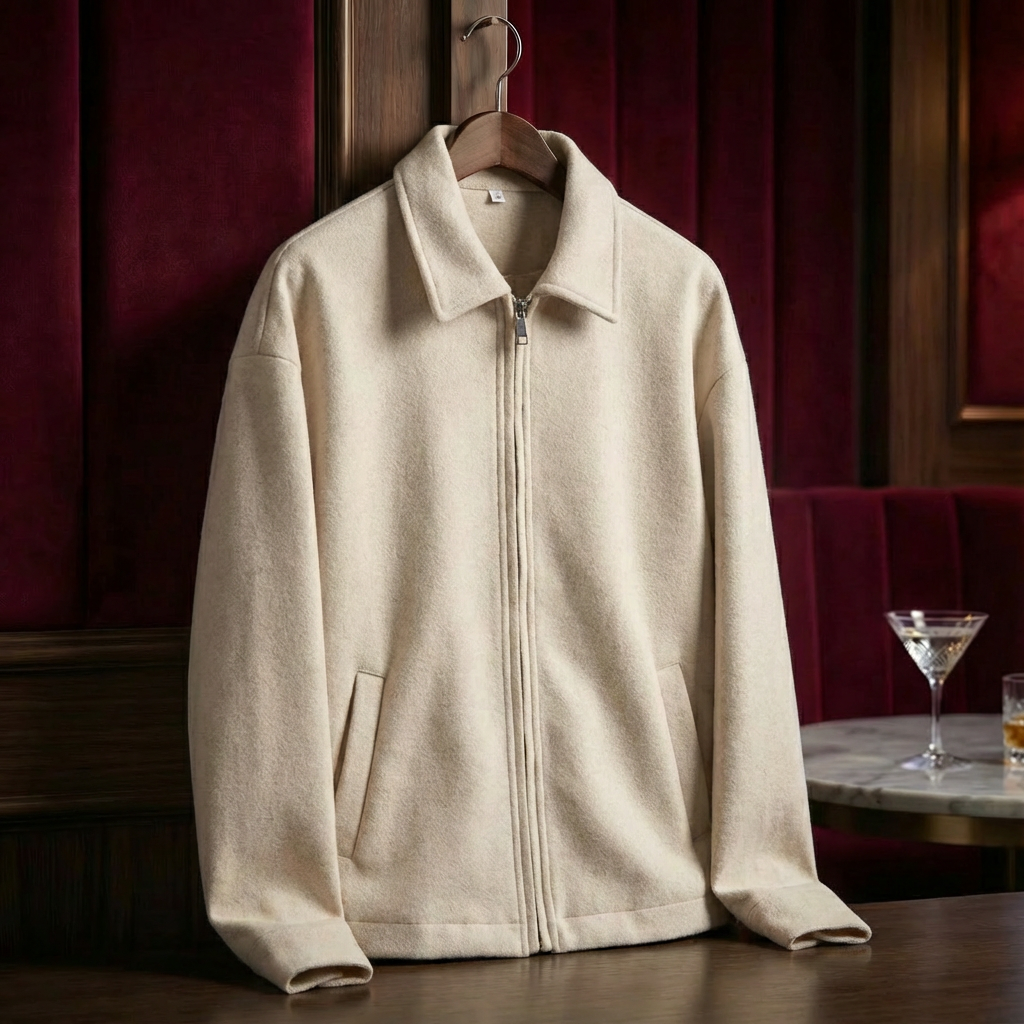 Men's Italian Wool Moto Jacket, Tailored Fit with Zipper Closure