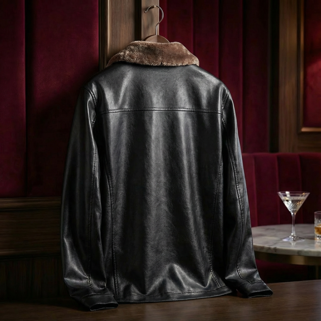 Men's Full-Grain Leather Jacket, Tailored Fit Classic Lapel Collar