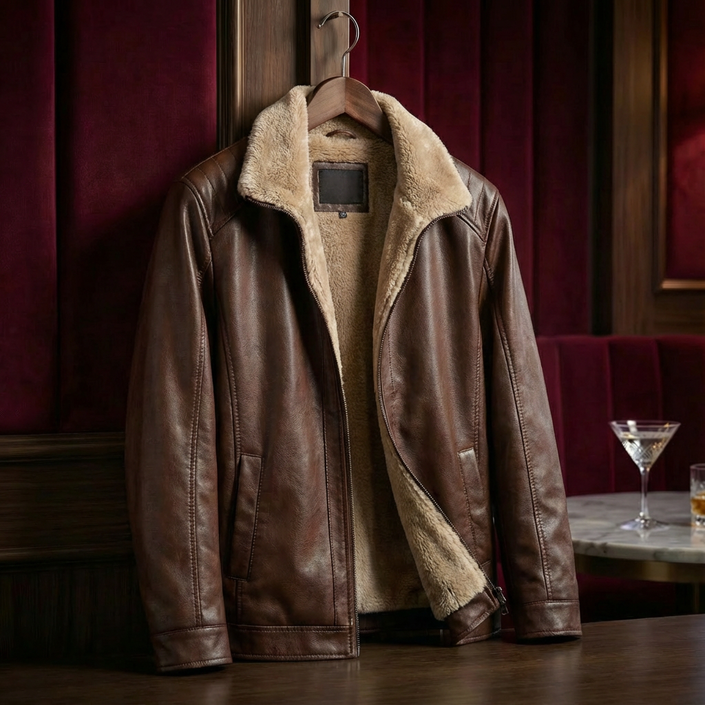 Men's Full-Grain Leather Jacket, Tailored Fit Classic Lapel Collar