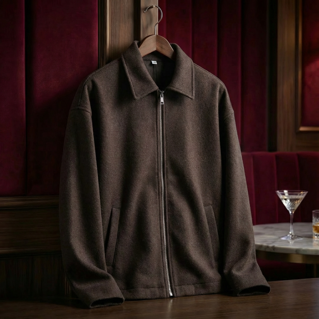 Men's Italian Wool Moto Jacket, Tailored Fit with Zipper Closure