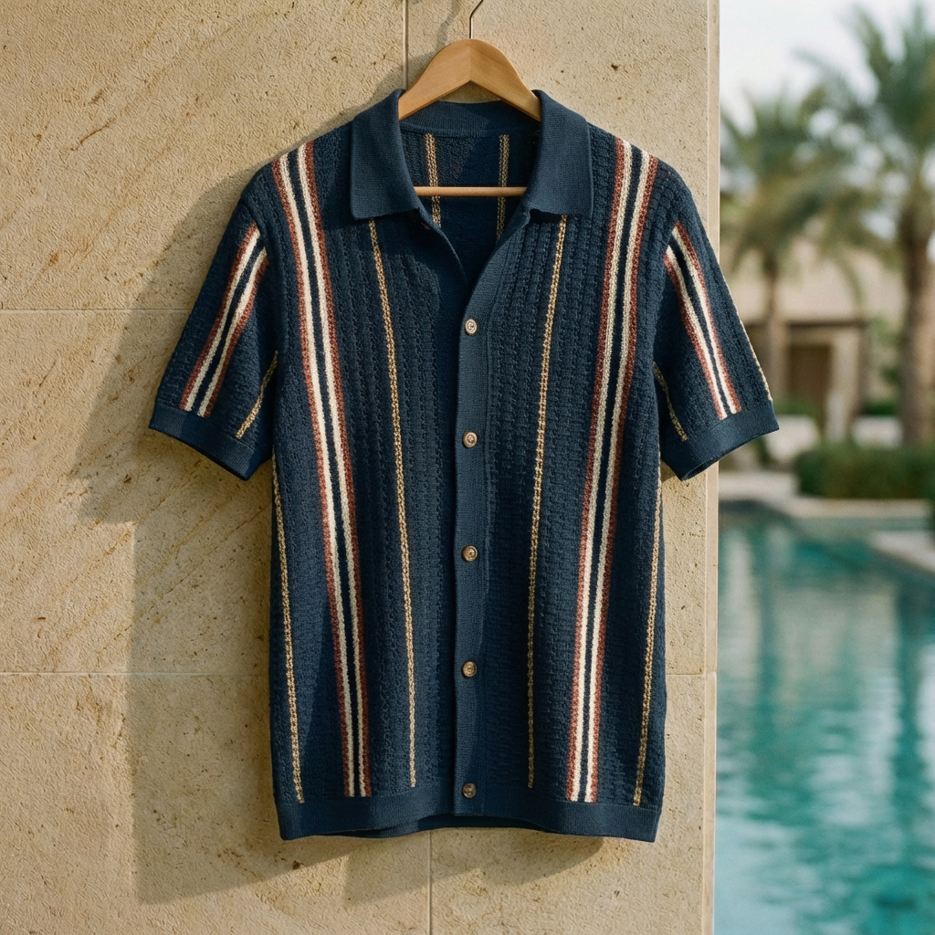 Men's Cotton Knit Polo, Long-Staple Cotton Button Closure Top