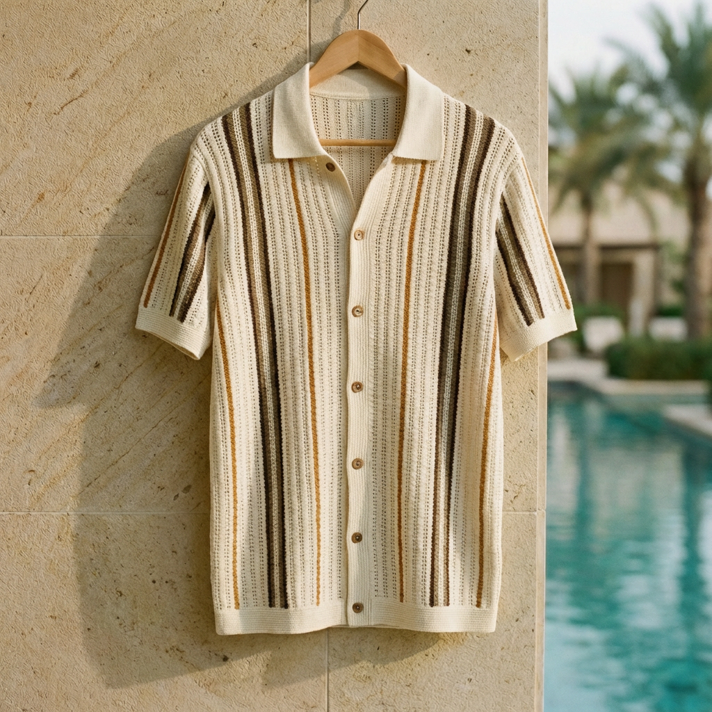 Men's Cotton Knit Polo, Long-Staple Cotton Button Closure Top