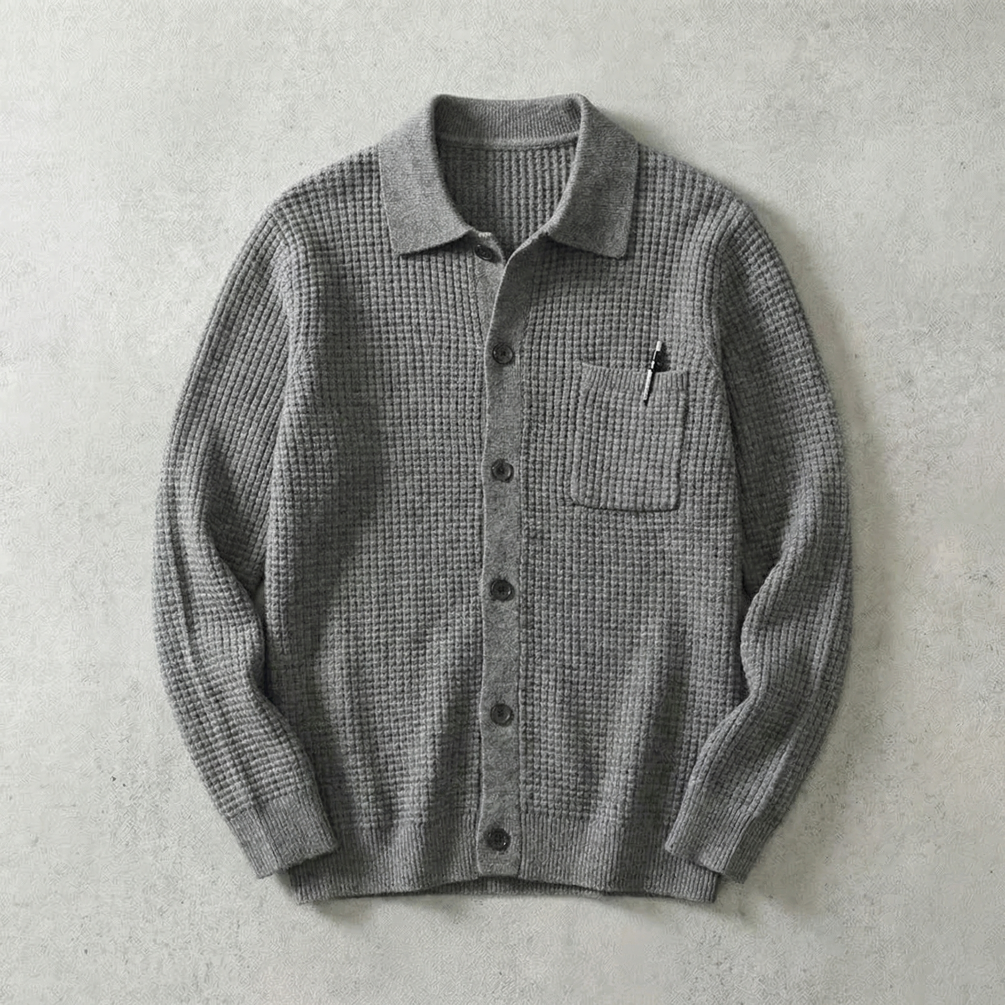 Malta Men's Knitted Cardigan - Waffle Knit Polo Collar Sweater