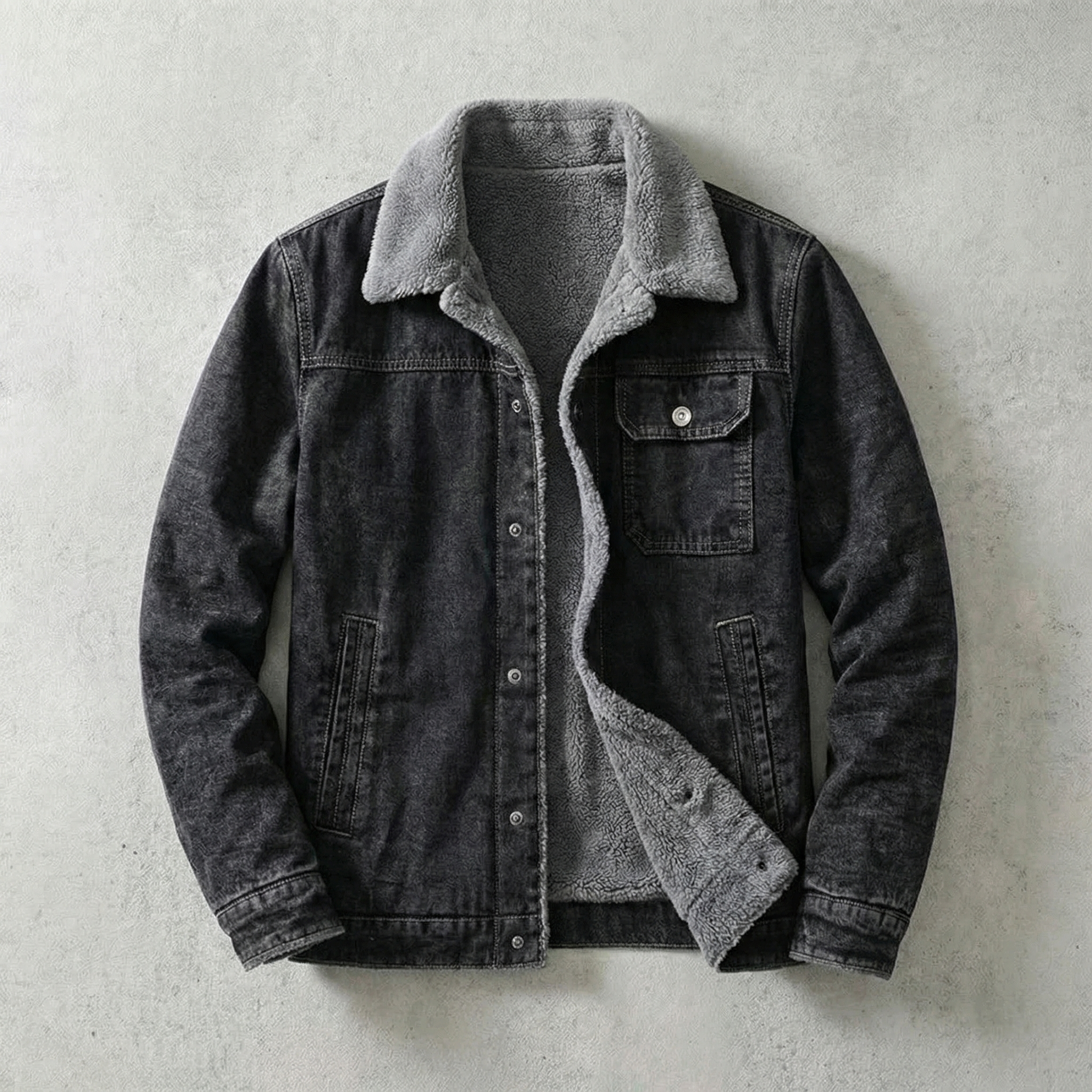 Leo Men's Denim Jacket - Fleece-Lined Cotton Blend Casual Jacket