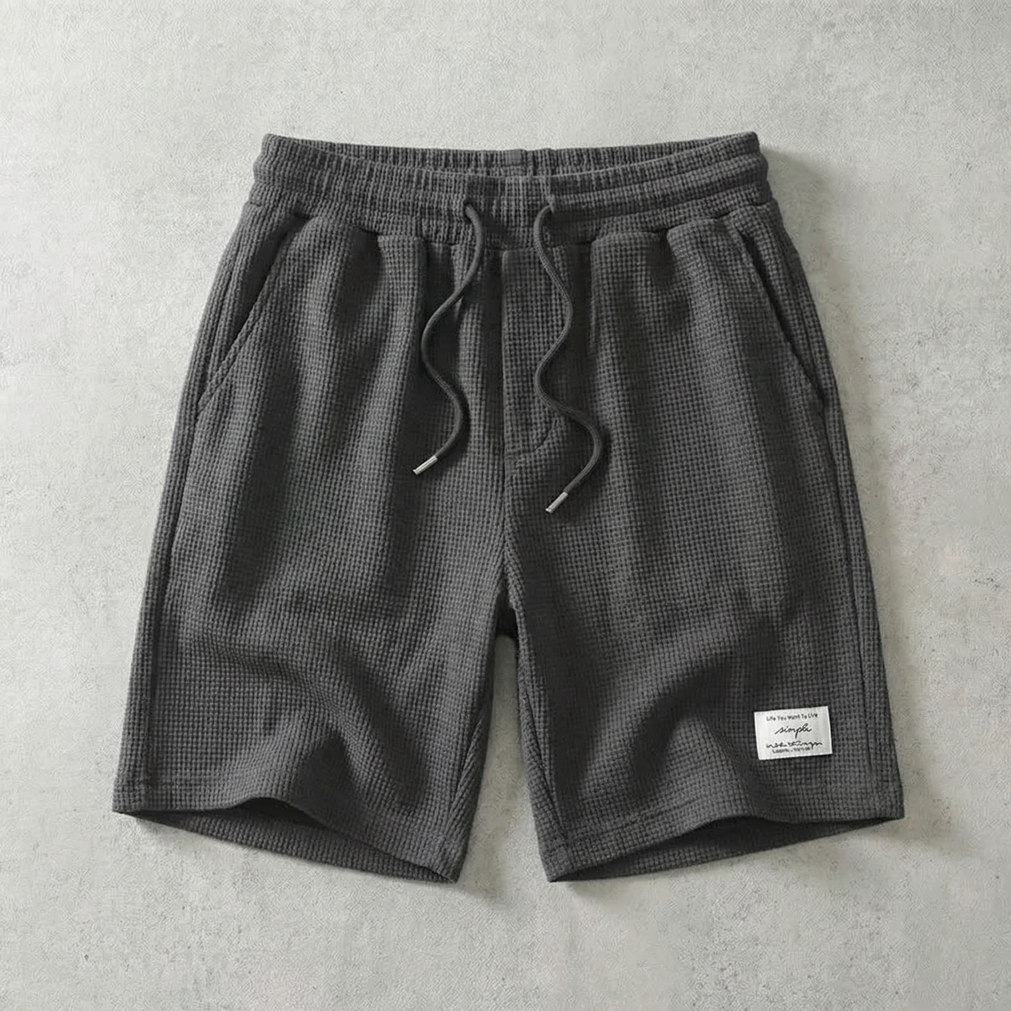 Marino Casual Shorts for Men - Waffle Pattern Cotton Blend Khaki Shorts
