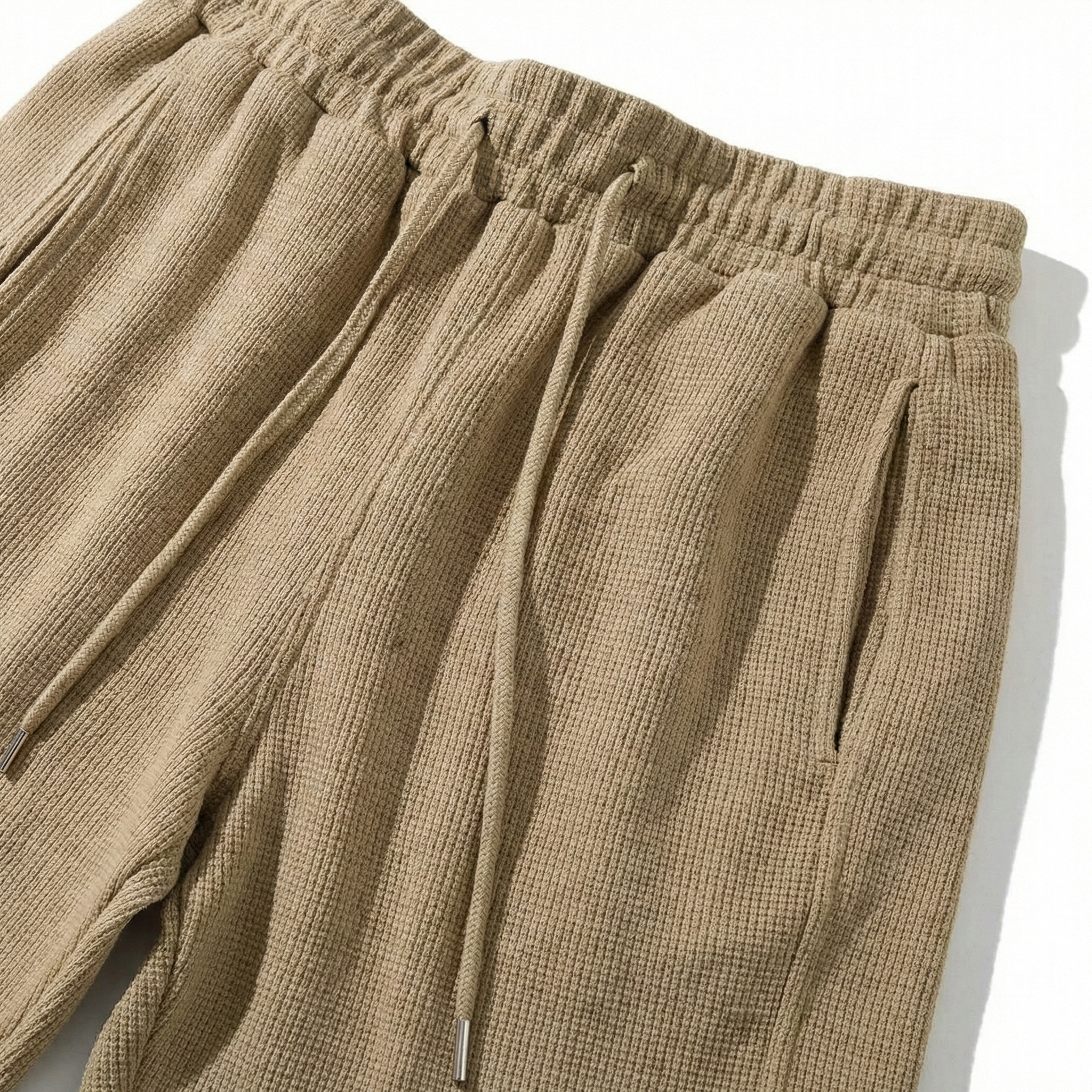 Marino Casual Shorts for Men - Waffle Pattern Cotton Blend Khaki Shorts